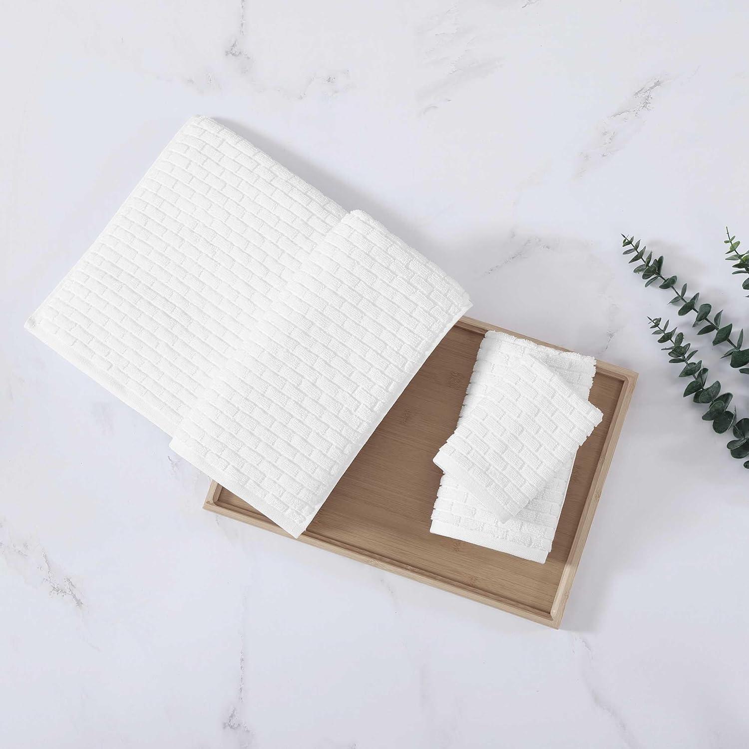 imageTommy Hilfiger Bath Towel Set Absorbent Cotton with Zero Twist Construction Medium Weight Dorm Essentials OekoTex Certified Brick Texture White 6 PackBrick Texture White