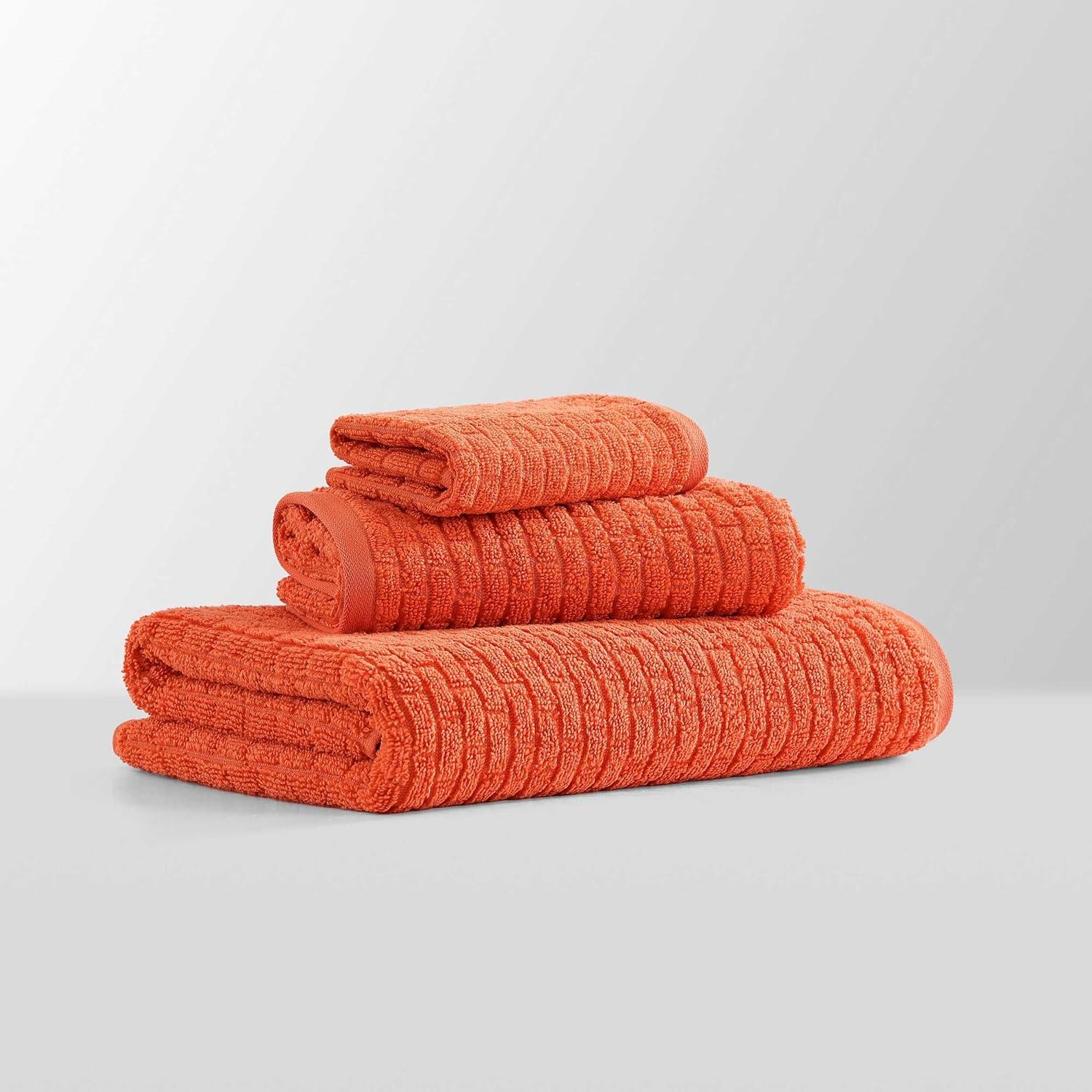 imageTommy Hilfiger Bath Towel Set Absorbent Cotton with Zero Twist Construction Medium Weight Dorm Essentials OekoTex Certified Brick Texture White 6 PackBrick Texture Orange
