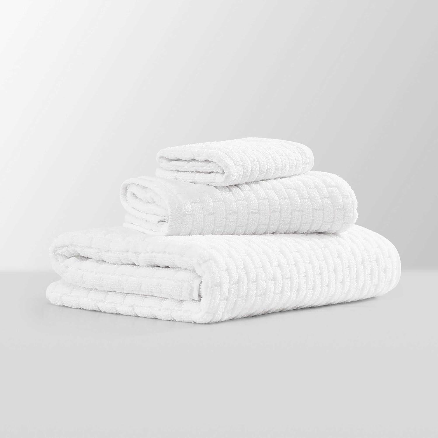 imageTommy Hilfiger Bath Towel Set Absorbent Cotton with Zero Twist Construction Medium Weight Dorm Essentials OekoTex Certified Brick Texture White 6 PackBrick Texture White