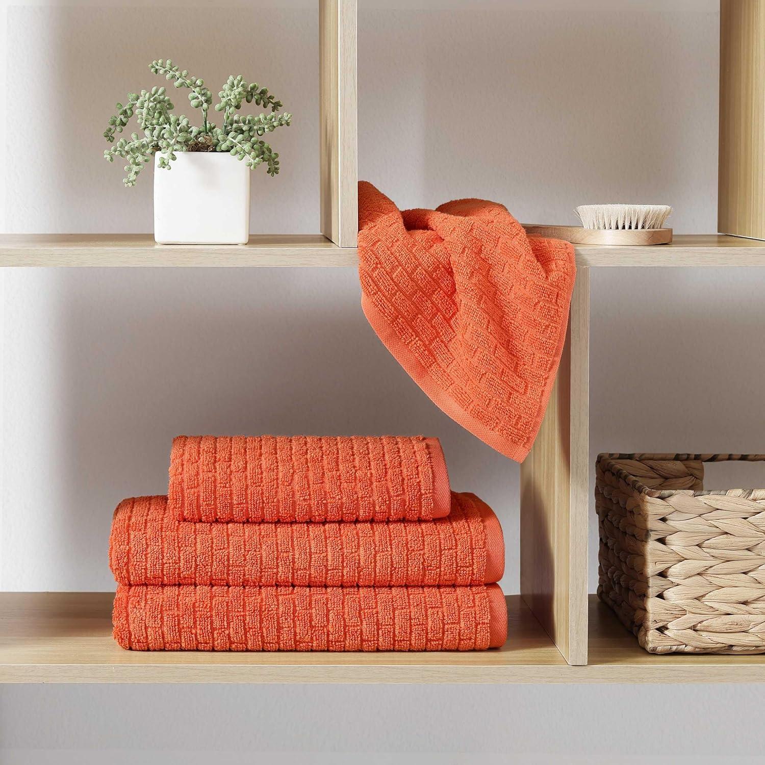 imageTommy Hilfiger Bath Towel Set Absorbent Cotton with Zero Twist Construction Medium Weight Dorm Essentials OekoTex Certified Brick Texture White 6 PackBrick Texture Orange
