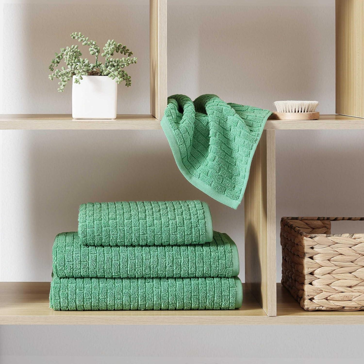 imageTommy Hilfiger Bath Towel Set Absorbent Cotton with Zero Twist Construction Medium Weight Dorm Essentials OekoTex Certified Brick Texture White 6 PackBrick Texture Medium Green
