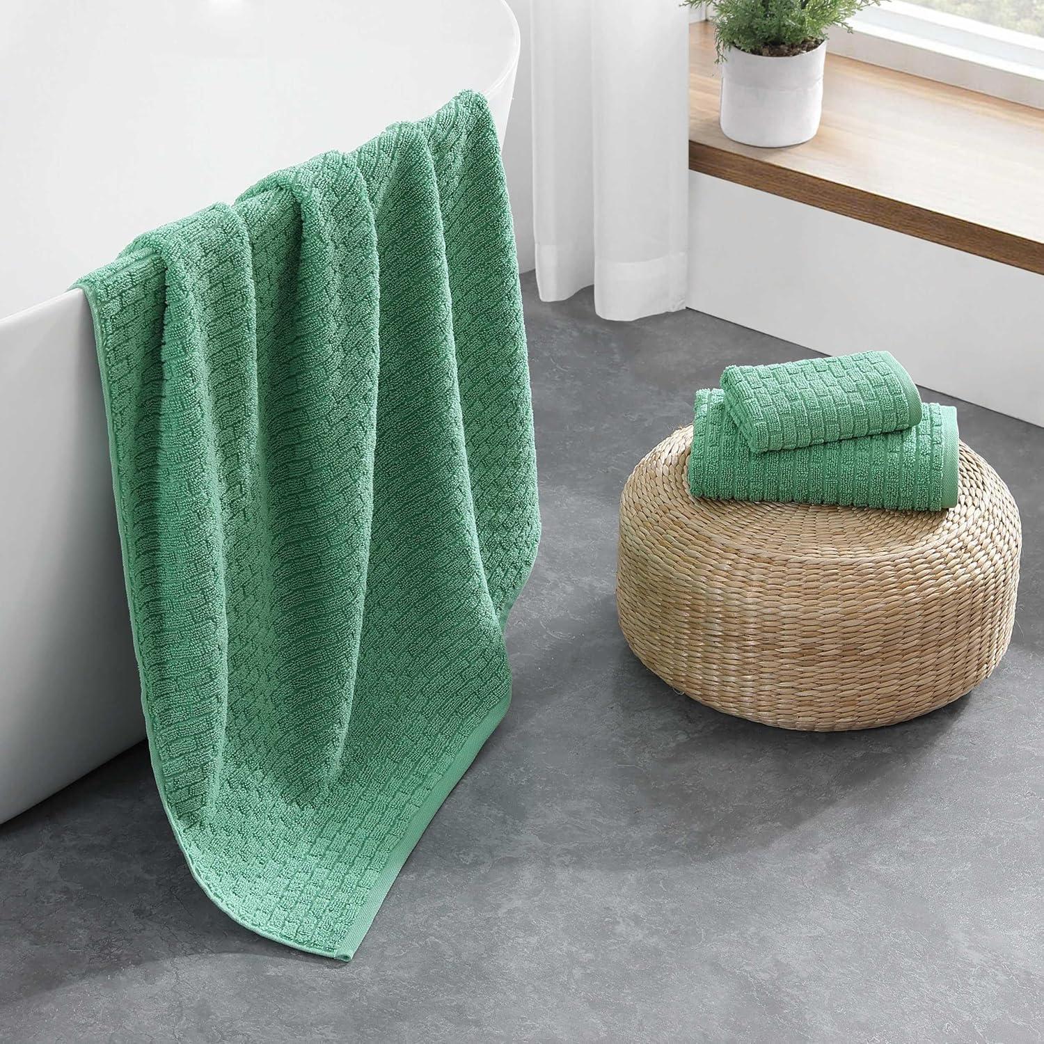 imageTommy Hilfiger Bath Towel Set Absorbent Cotton with Zero Twist Construction Medium Weight Dorm Essentials OekoTex Certified Brick Texture White 6 PackBrick Texture Medium Green