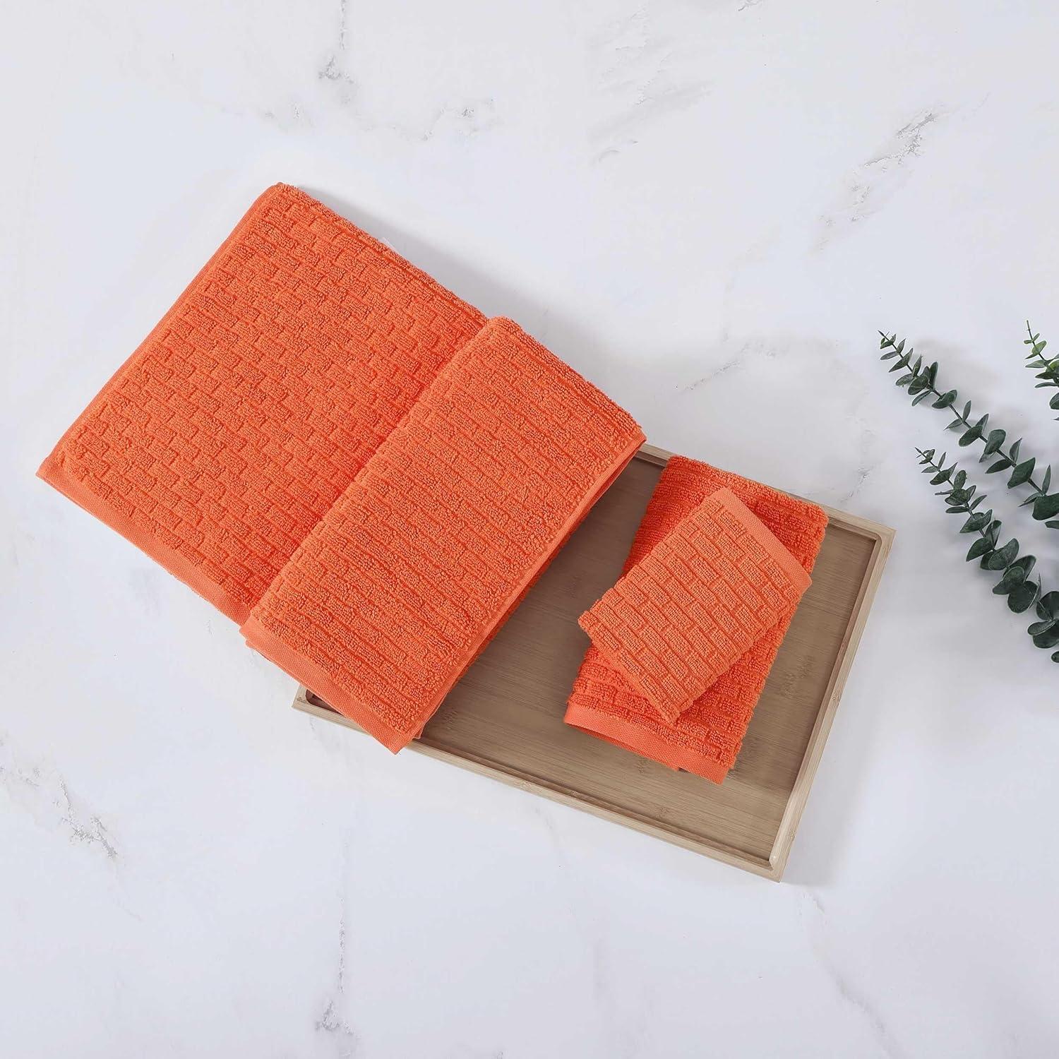 imageTommy Hilfiger Bath Towel Set Absorbent Cotton with Zero Twist Construction Medium Weight Dorm Essentials OekoTex Certified Brick Texture White 6 PackBrick Texture Orange