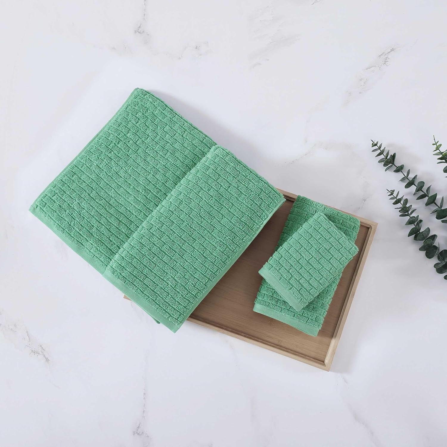 imageTommy Hilfiger Bath Towel Set Absorbent Cotton with Zero Twist Construction Medium Weight Dorm Essentials OekoTex Certified Brick Texture White 6 PackBrick Texture Medium Green