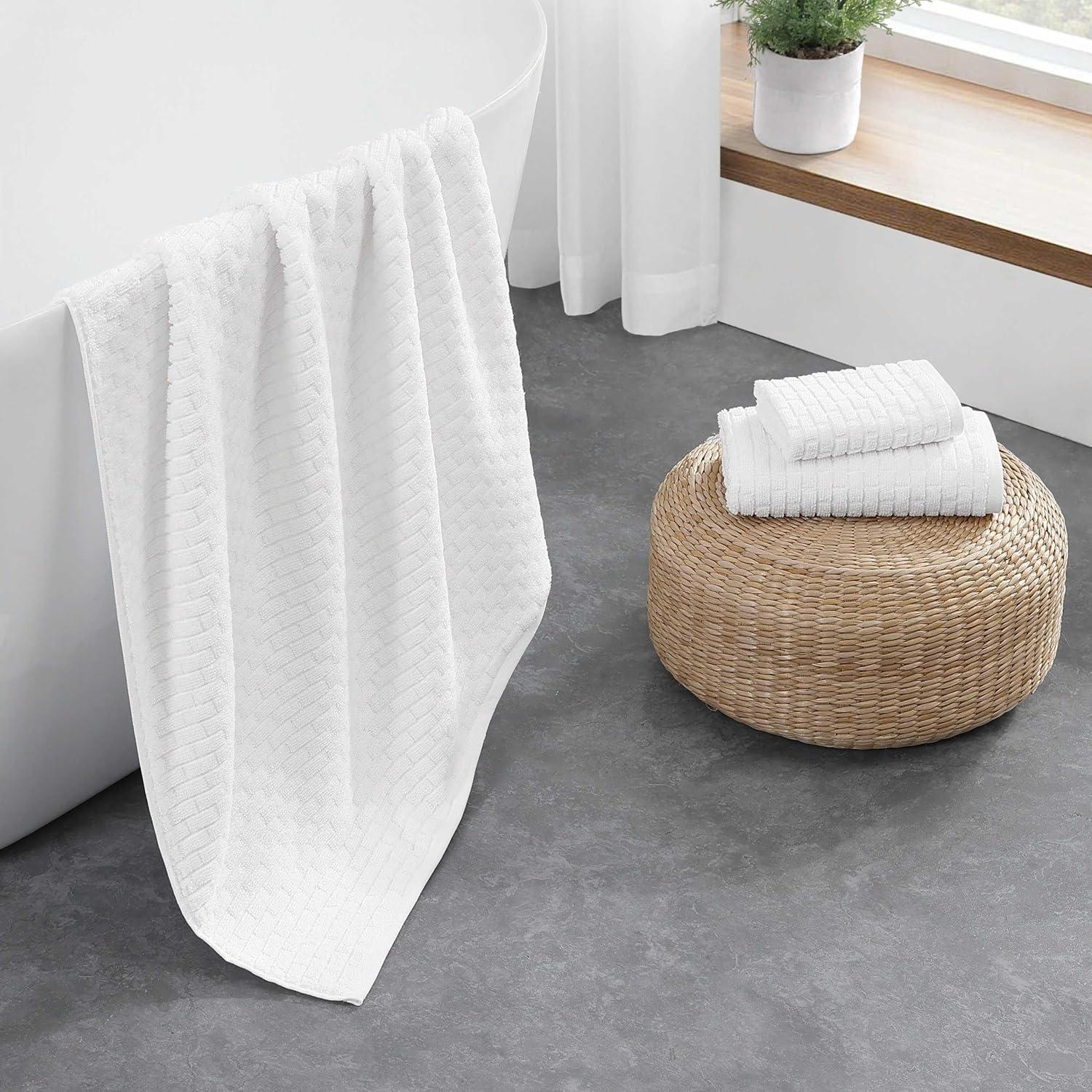 imageTommy Hilfiger Bath Towel Set Absorbent Cotton with Zero Twist Construction Medium Weight Dorm Essentials OekoTex Certified Brick Texture White 6 PackBrick Texture White