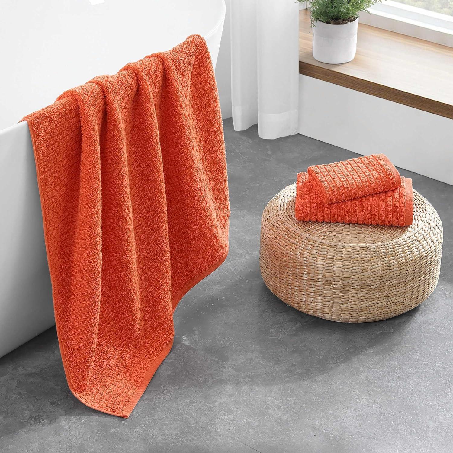 imageTommy Hilfiger Bath Towel Set Absorbent Cotton with Zero Twist Construction Medium Weight Dorm Essentials OekoTex Certified Brick Texture White 6 PackBrick Texture Orange