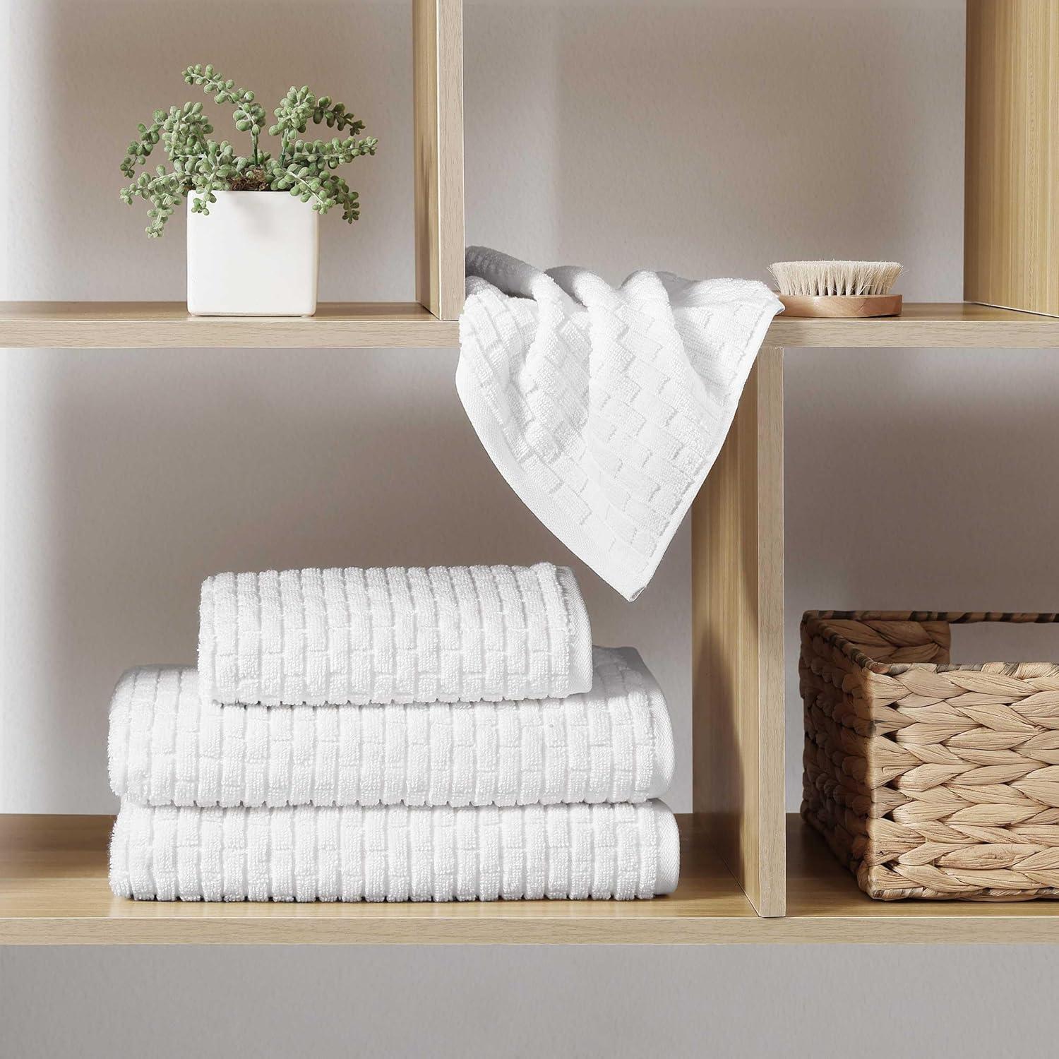 imageTommy Hilfiger Bath Towel Set Absorbent Cotton with Zero Twist Construction Medium Weight Dorm Essentials OekoTex Certified Brick Texture White 6 PackBrick Texture White