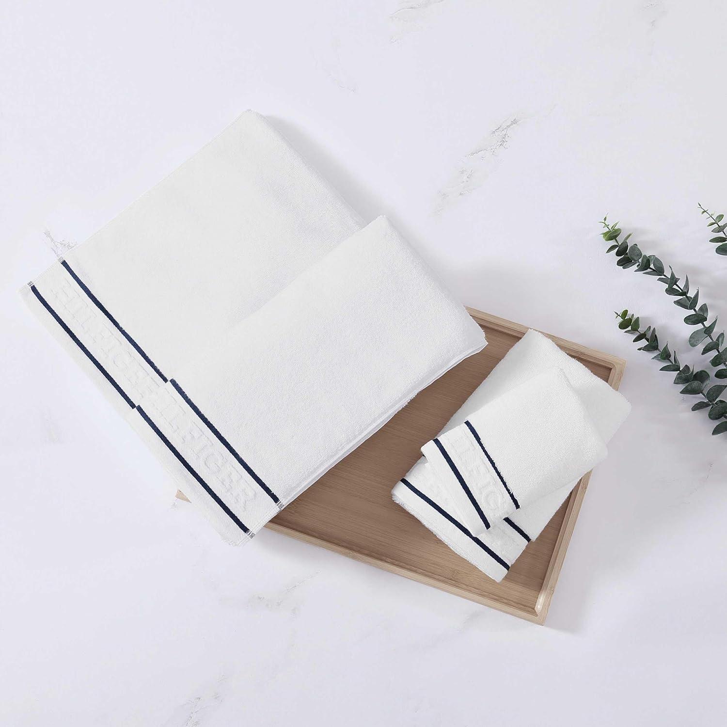 imageTommy Hilfiger Bath Towels UltraSoft ampamp Quick Drying with Zero Twist 600 GSM Bathroom Towels with Iconic Flag Accent Legacy Navy Blue 6 PieceLegacy White