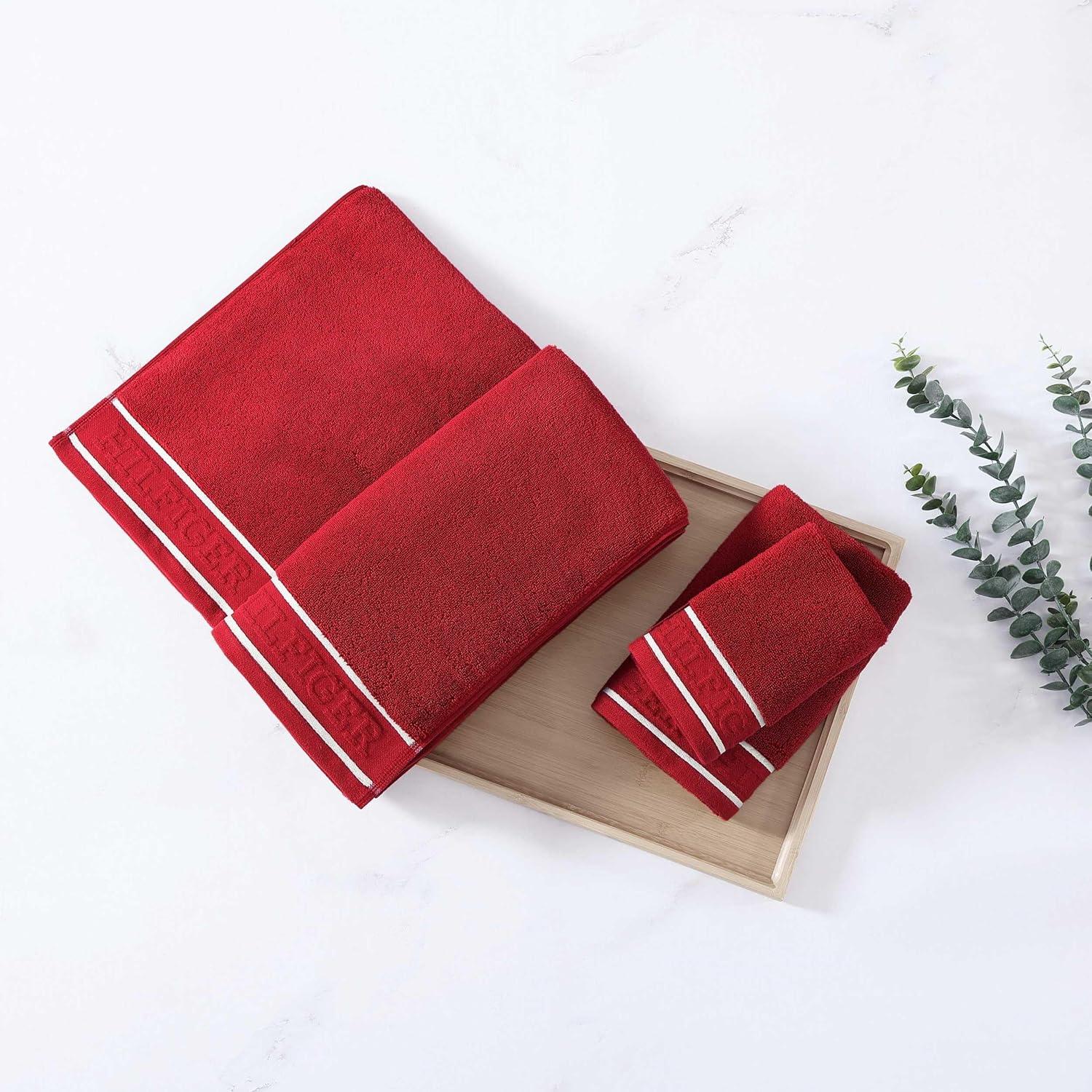 imageTommy Hilfiger Bath Towels UltraSoft ampamp Quick Drying with Zero Twist 600 GSM Bathroom Towels with Iconic Flag Accent Legacy Navy Blue 6 PieceLegacy Red