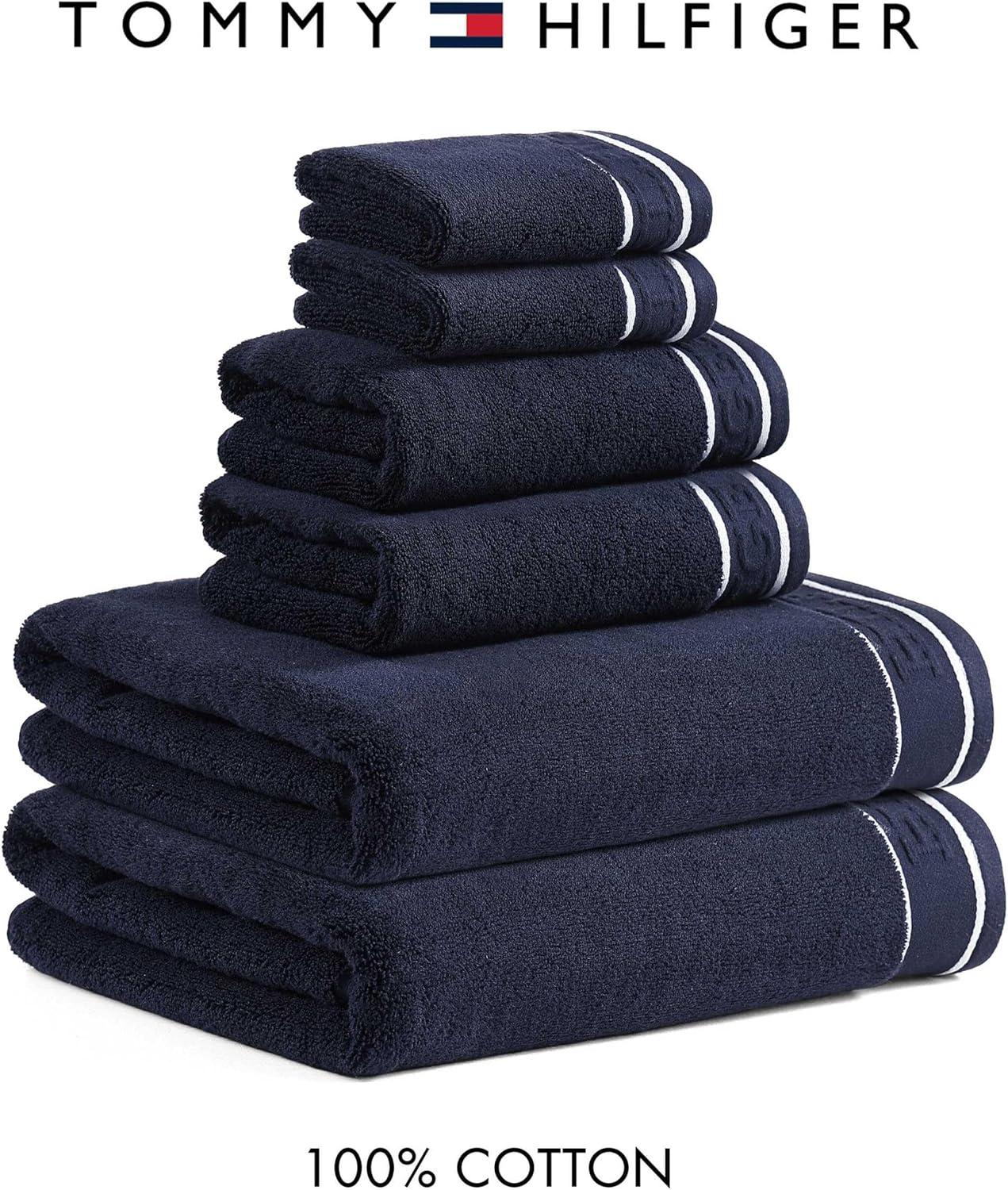 imageTommy Hilfiger Bath Towels UltraSoft ampamp Quick Drying with Zero Twist 600 GSM Bathroom Towels with Iconic Flag Accent Legacy Navy Blue 6 PieceLegacy Navy Blue