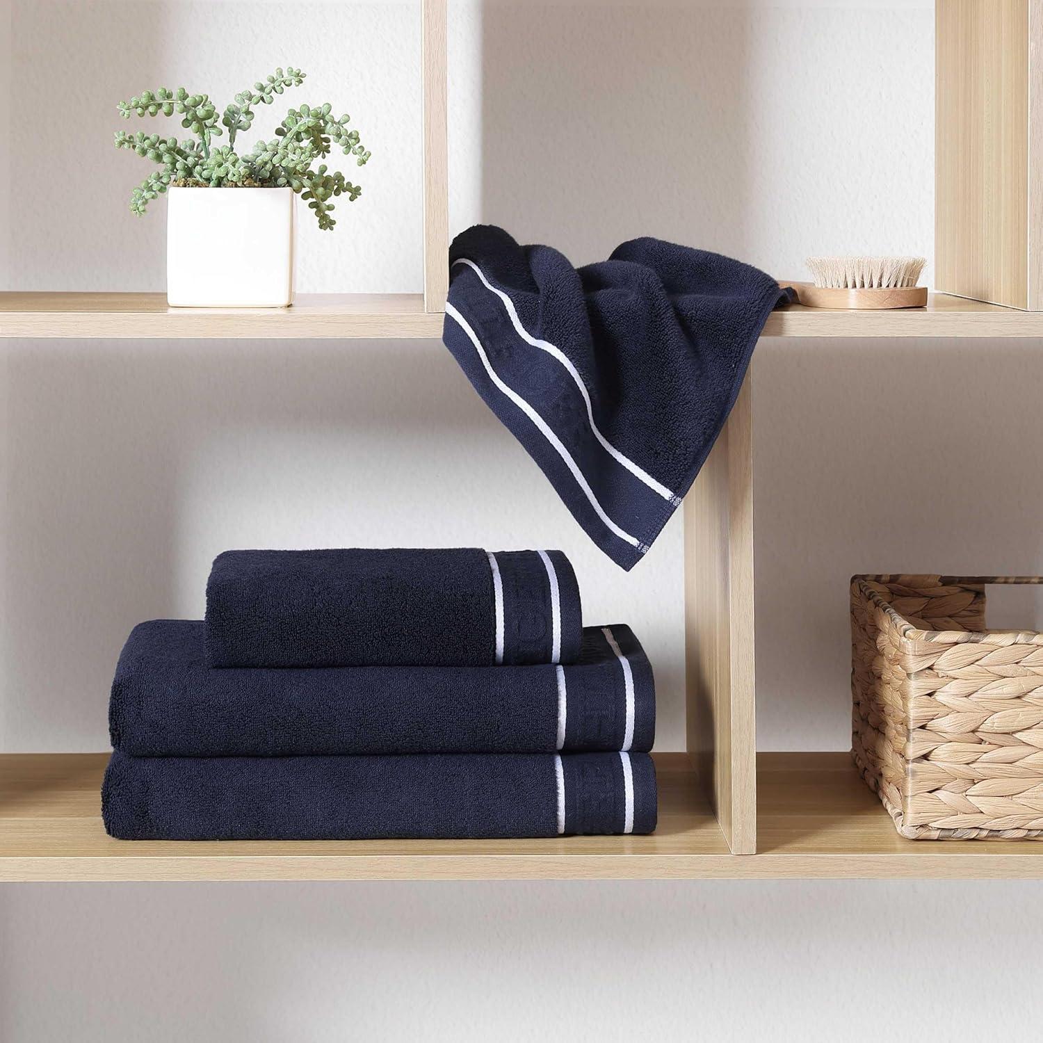 imageTommy Hilfiger Bath Towels UltraSoft ampamp Quick Drying with Zero Twist 600 GSM Bathroom Towels with Iconic Flag Accent Legacy Navy Blue 6 PieceLegacy Navy Blue