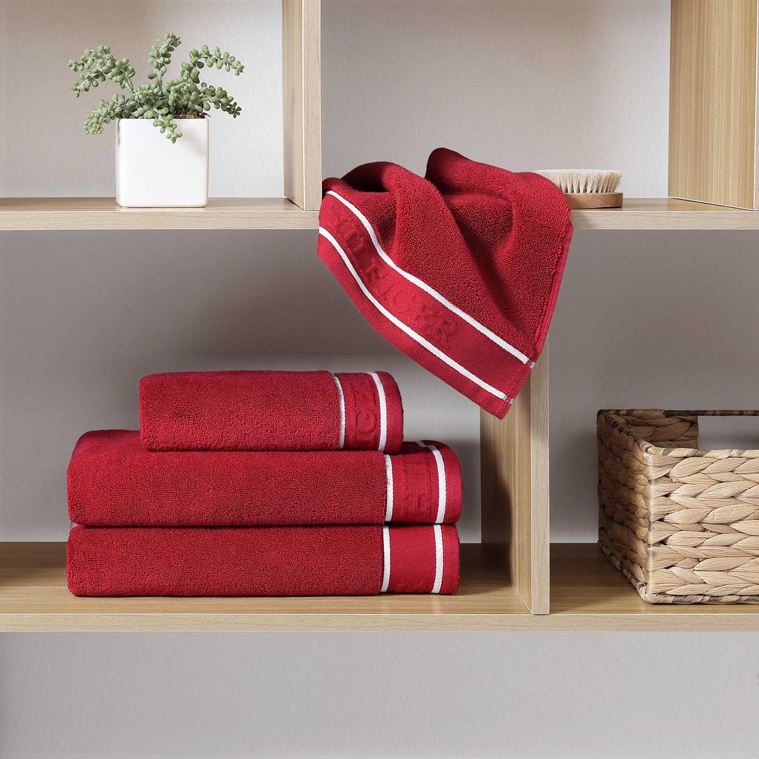 imageTommy Hilfiger Bath Towels UltraSoft ampamp Quick Drying with Zero Twist 600 GSM Bathroom Towels with Iconic Flag Accent Legacy Navy Blue 6 PieceLegacy Red