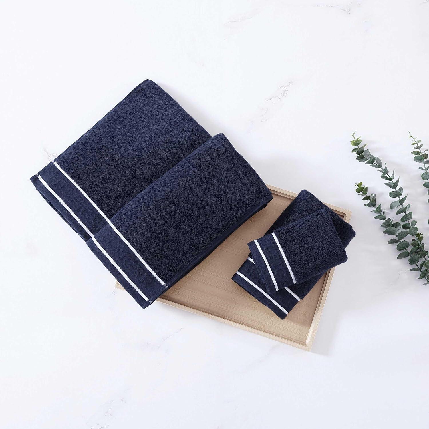 imageTommy Hilfiger Bath Towels UltraSoft ampamp Quick Drying with Zero Twist 600 GSM Bathroom Towels with Iconic Flag Accent Legacy Navy Blue 6 PieceLegacy Navy Blue