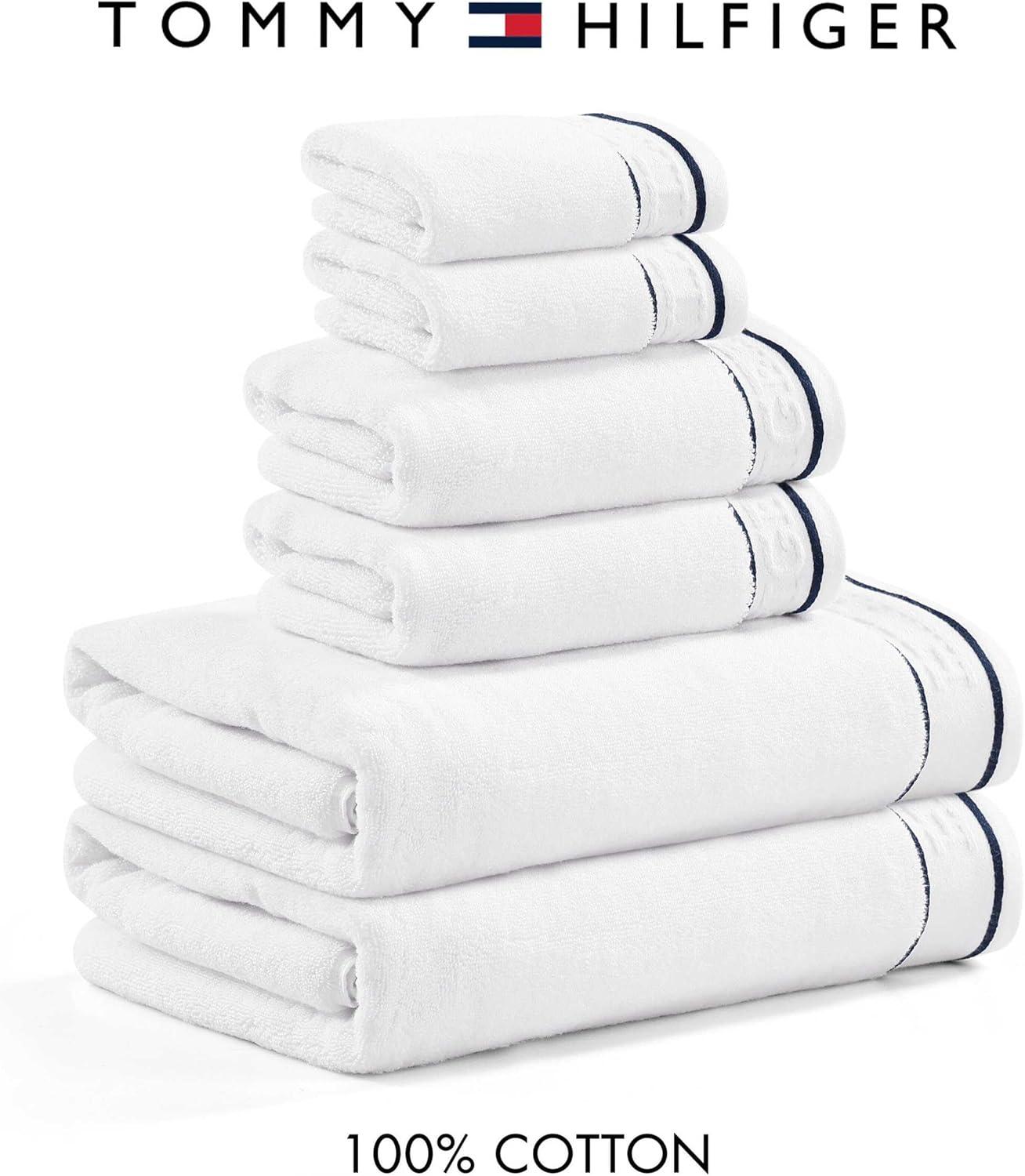 imageTommy Hilfiger Bath Towels UltraSoft ampamp Quick Drying with Zero Twist 600 GSM Bathroom Towels with Iconic Flag Accent Legacy Navy Blue 6 PieceLegacy White
