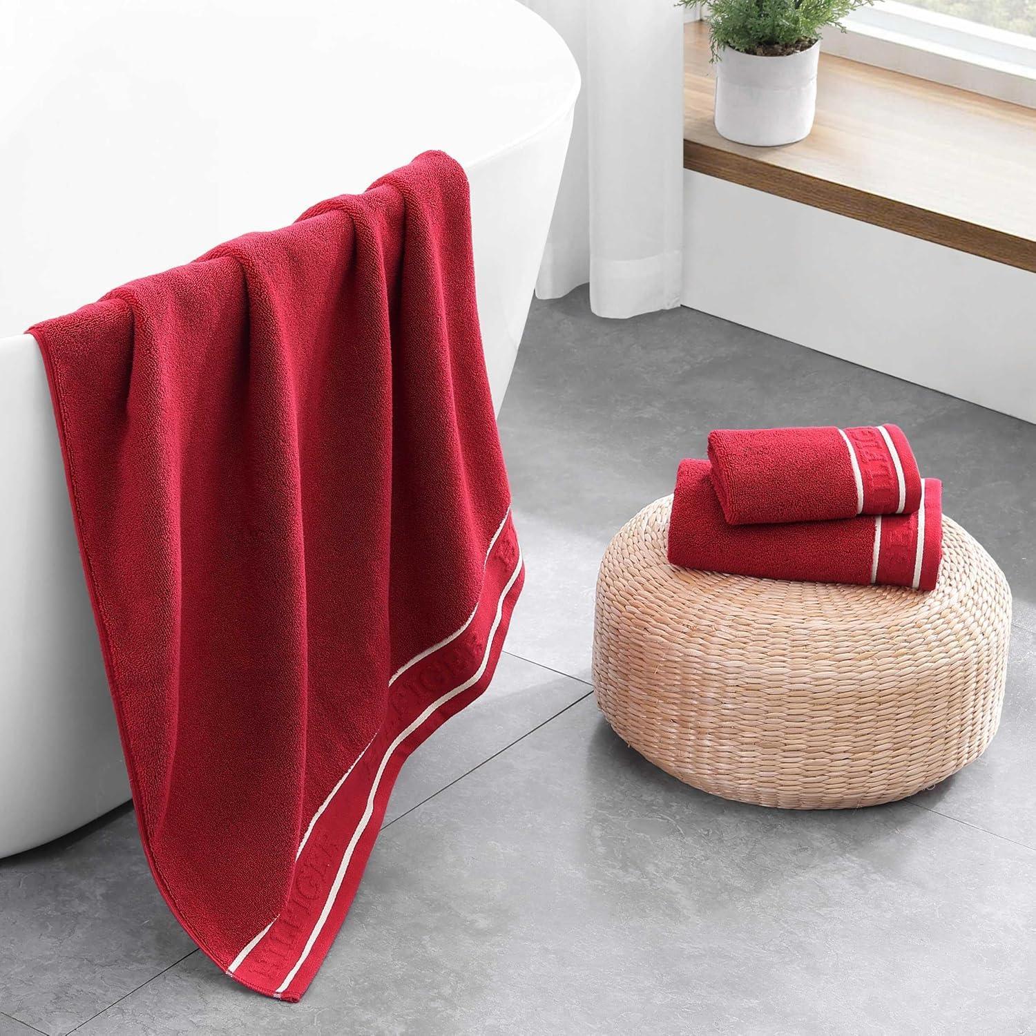 imageTommy Hilfiger Bath Towels UltraSoft ampamp Quick Drying with Zero Twist 600 GSM Bathroom Towels with Iconic Flag Accent Legacy Navy Blue 6 PieceLegacy Red