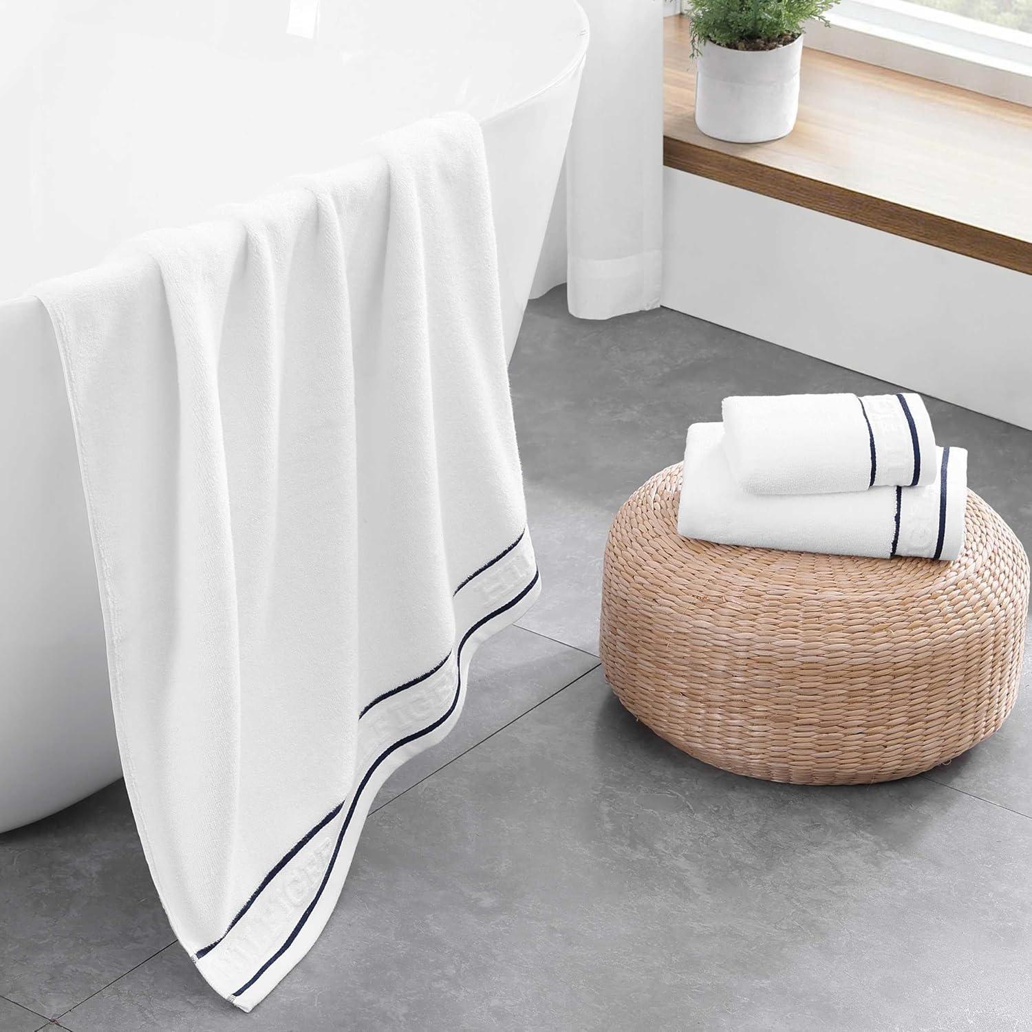 imageTommy Hilfiger Bath Towels UltraSoft ampamp Quick Drying with Zero Twist 600 GSM Bathroom Towels with Iconic Flag Accent Legacy Navy Blue 6 PieceLegacy White