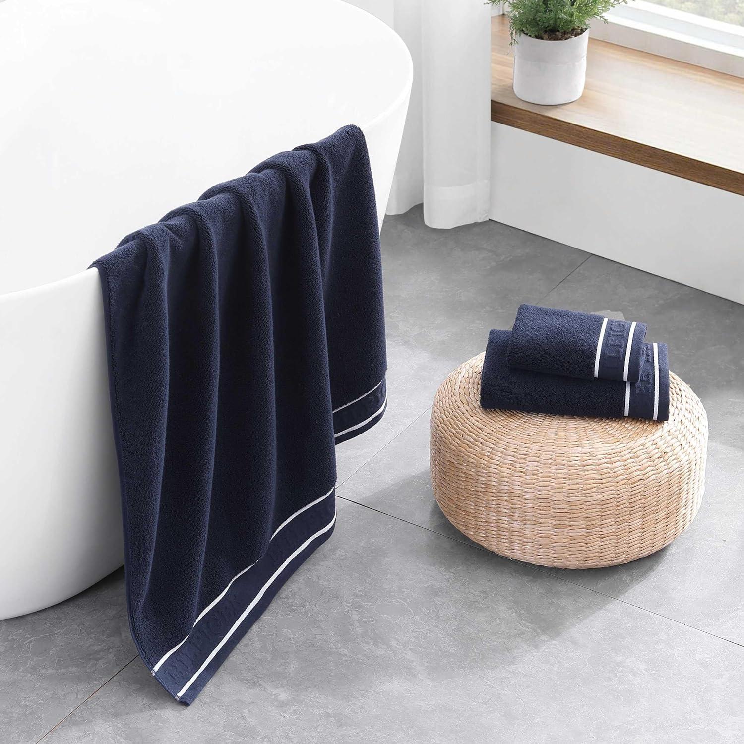 imageTommy Hilfiger Bath Towels UltraSoft ampamp Quick Drying with Zero Twist 600 GSM Bathroom Towels with Iconic Flag Accent Legacy Navy Blue 6 PieceLegacy Navy Blue