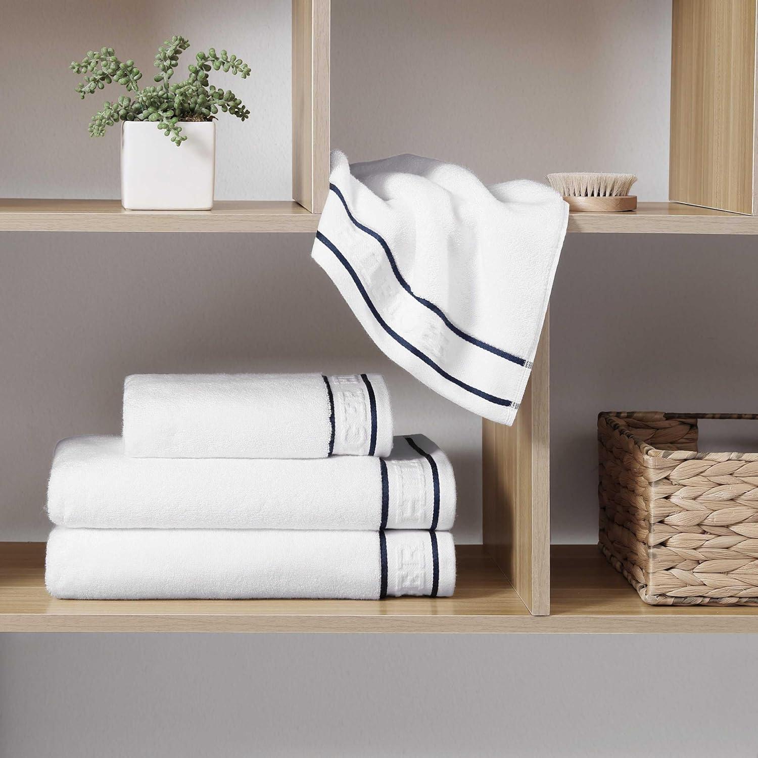 imageTommy Hilfiger Bath Towels UltraSoft ampamp Quick Drying with Zero Twist 600 GSM Bathroom Towels with Iconic Flag Accent Legacy Navy Blue 6 PieceLegacy White