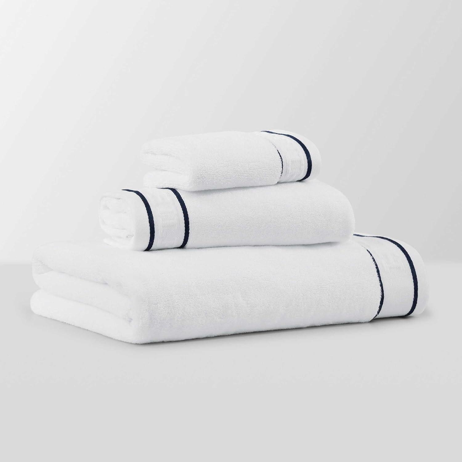 imageTommy Hilfiger Bath Towels UltraSoft ampamp Quick Drying with Zero Twist 600 GSM Bathroom Towels with Iconic Flag Accent Legacy Navy Blue 6 PieceLegacy White
