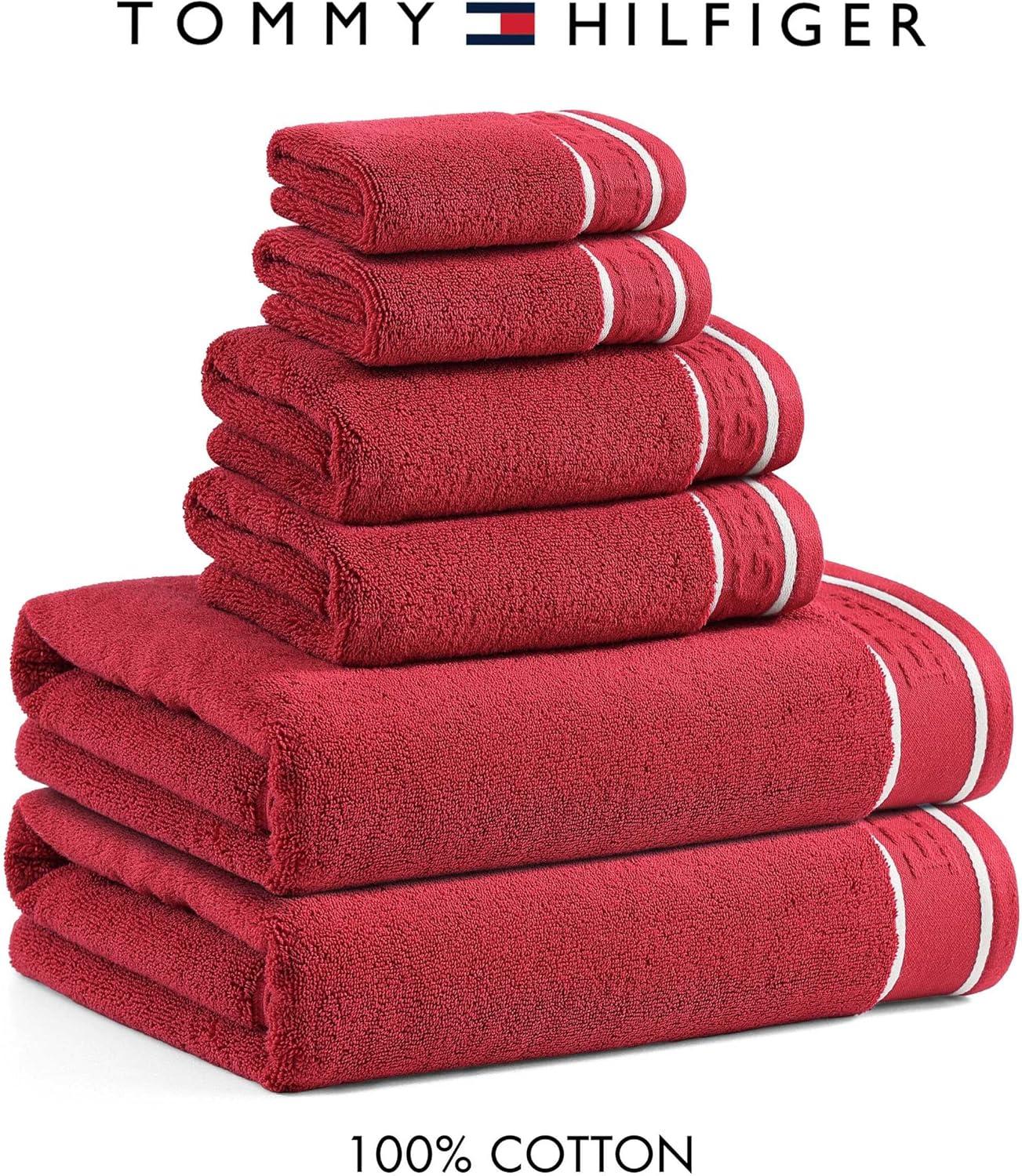 imageTommy Hilfiger Bath Towels UltraSoft ampamp Quick Drying with Zero Twist 600 GSM Bathroom Towels with Iconic Flag Accent Legacy Navy Blue 6 PieceLegacy Red