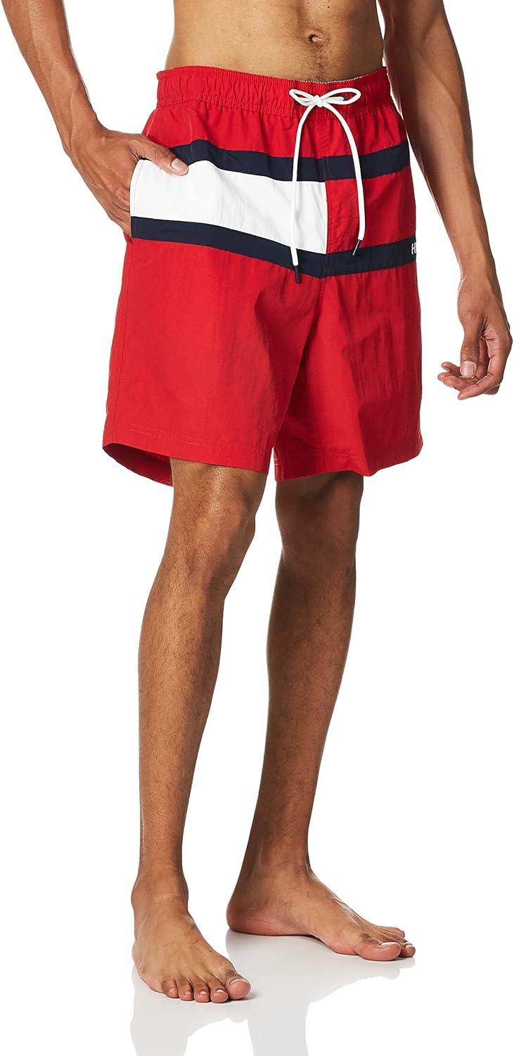 imageTommy Hilfiger Mens 7 Flag Swim Trunks with Quick DryRed