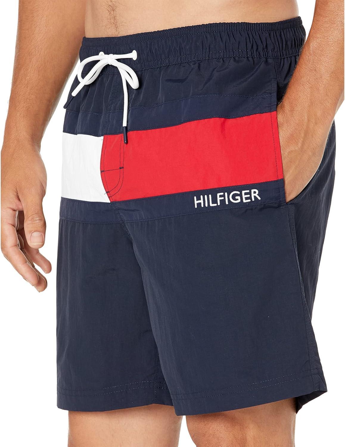 imageTommy Hilfiger Mens 7 Flag Swim Trunks with Quick DrySky Captain