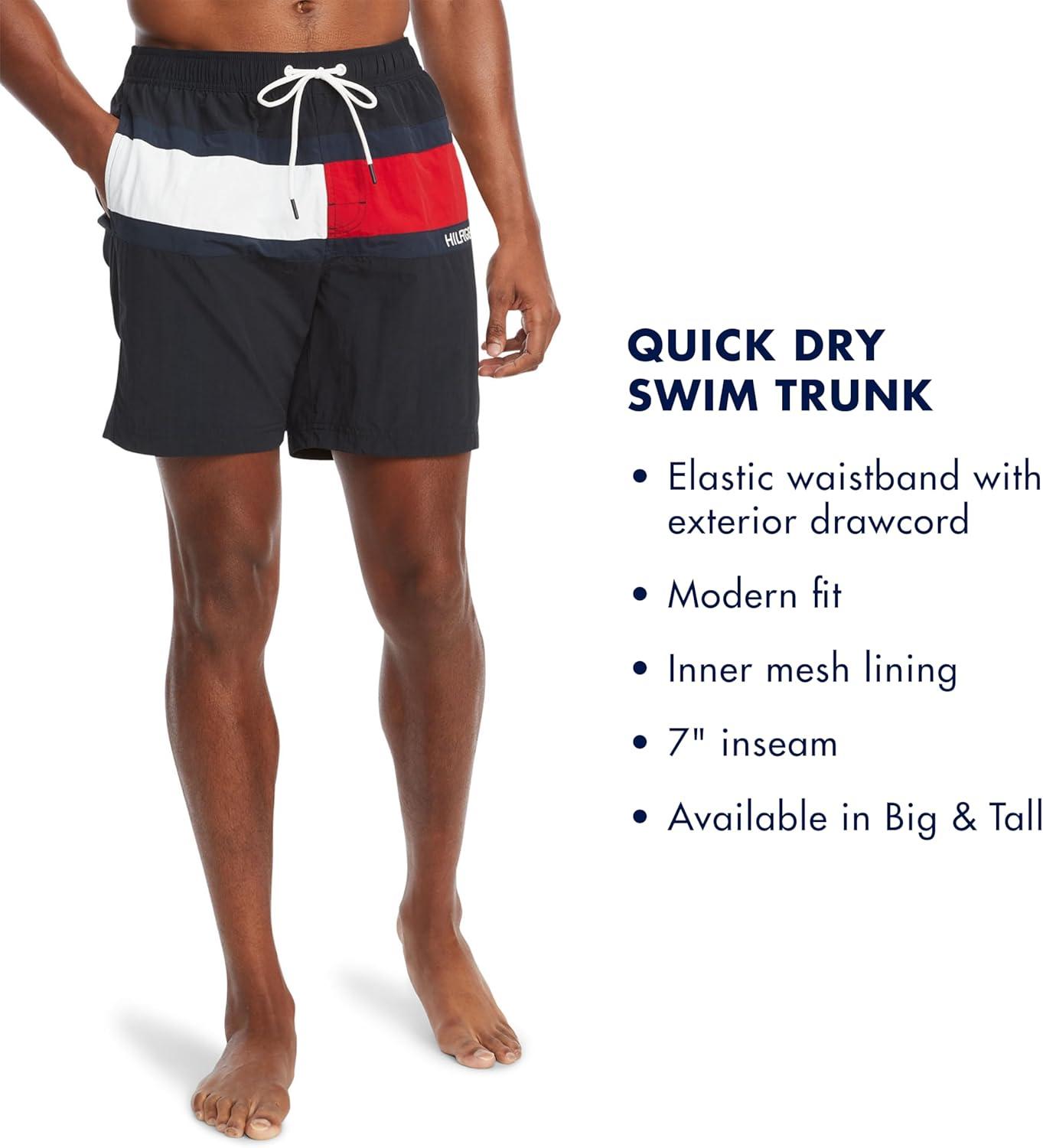 imageTommy Hilfiger Mens 7 Flag Swim Trunks with Quick DrySky Captain
