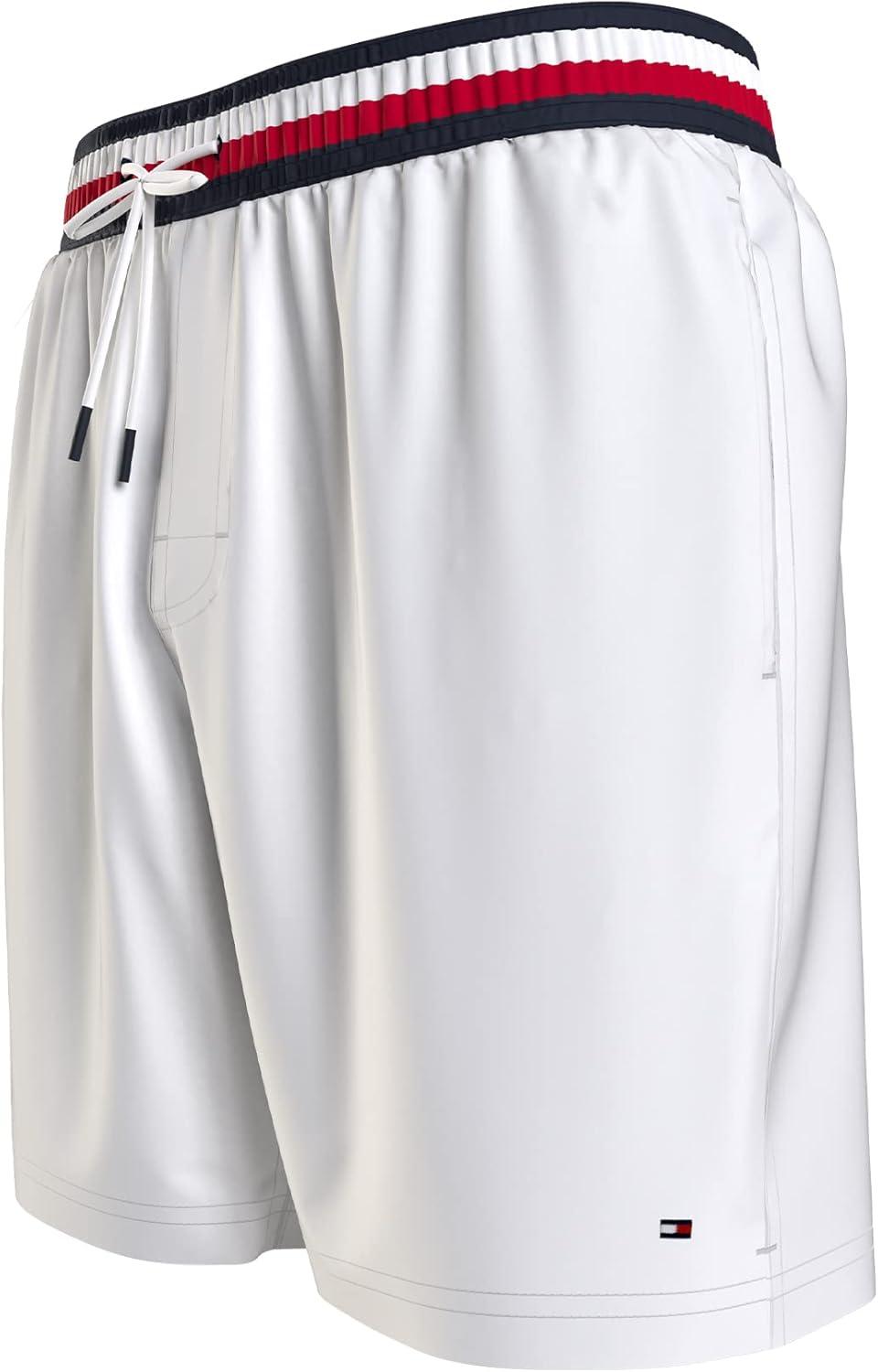 imageTommy Hilfiger Mens 7 Flag Swim Trunks with Quick DryTommy White