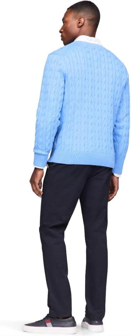 imageTommy Hilfiger Mens Cable Knit Crewneck Sweater Lightweight PulloverBlue Spell