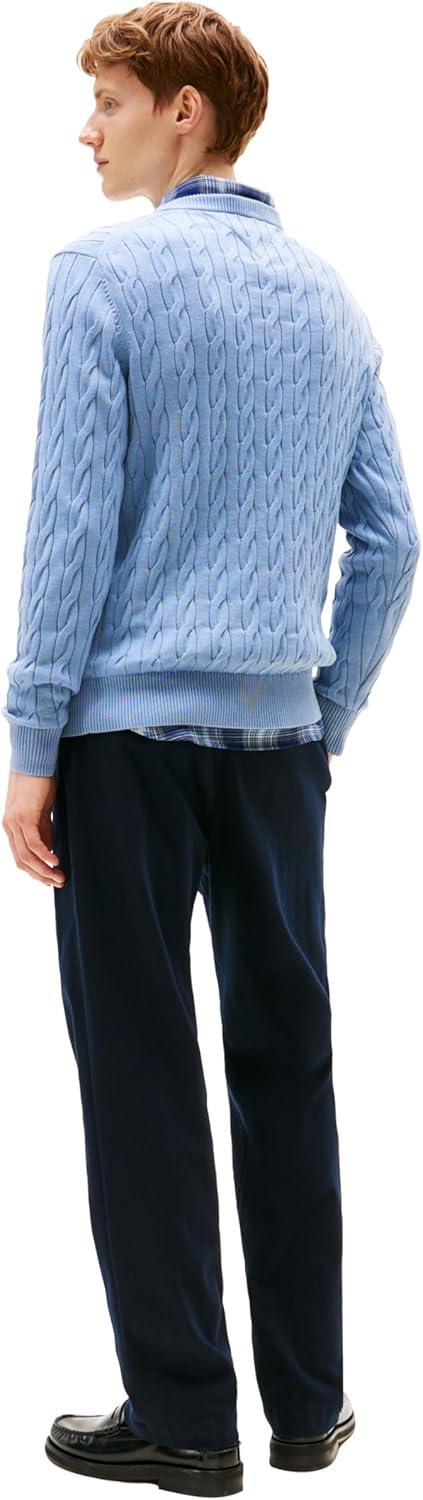 imageTommy Hilfiger Mens Cable Knit Crewneck Sweater Lightweight PulloverBrisk Blue