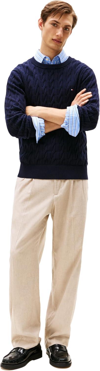 imageTommy Hilfiger Mens Cable Knit Crewneck Sweater Lightweight PulloverDesert Sky
