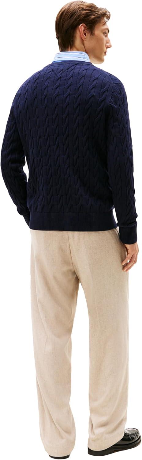 imageTommy Hilfiger Mens Cable Knit Crewneck Sweater Lightweight PulloverDesert Sky