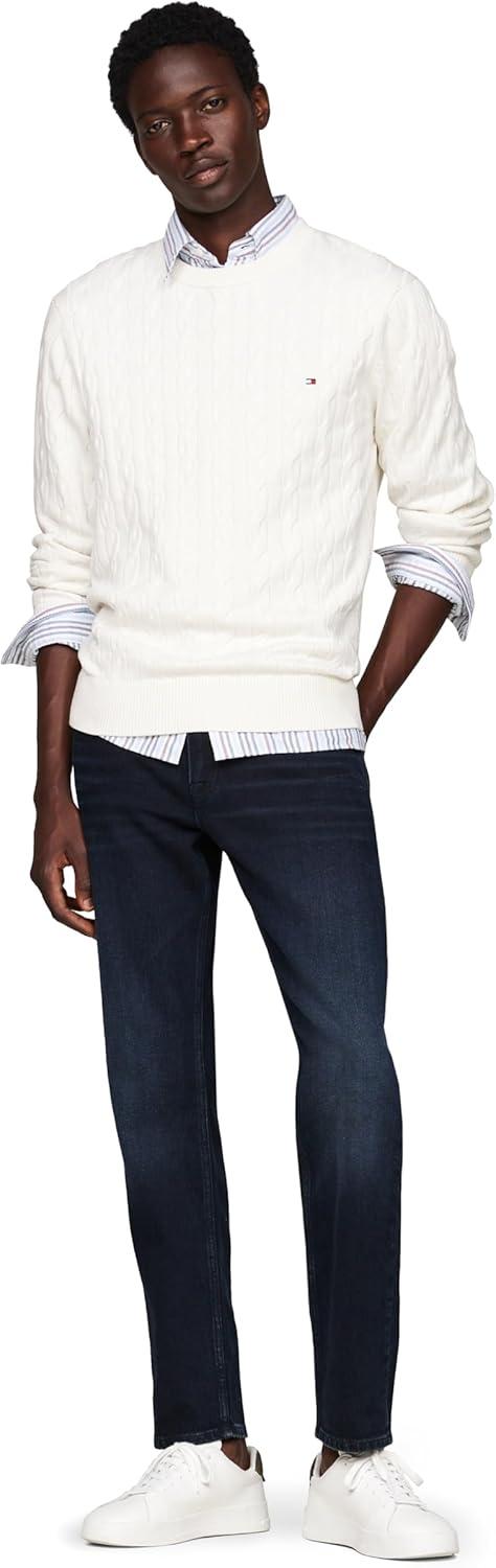 imageTommy Hilfiger Mens Cable Knit Crewneck Sweater Lightweight PulloverIvory