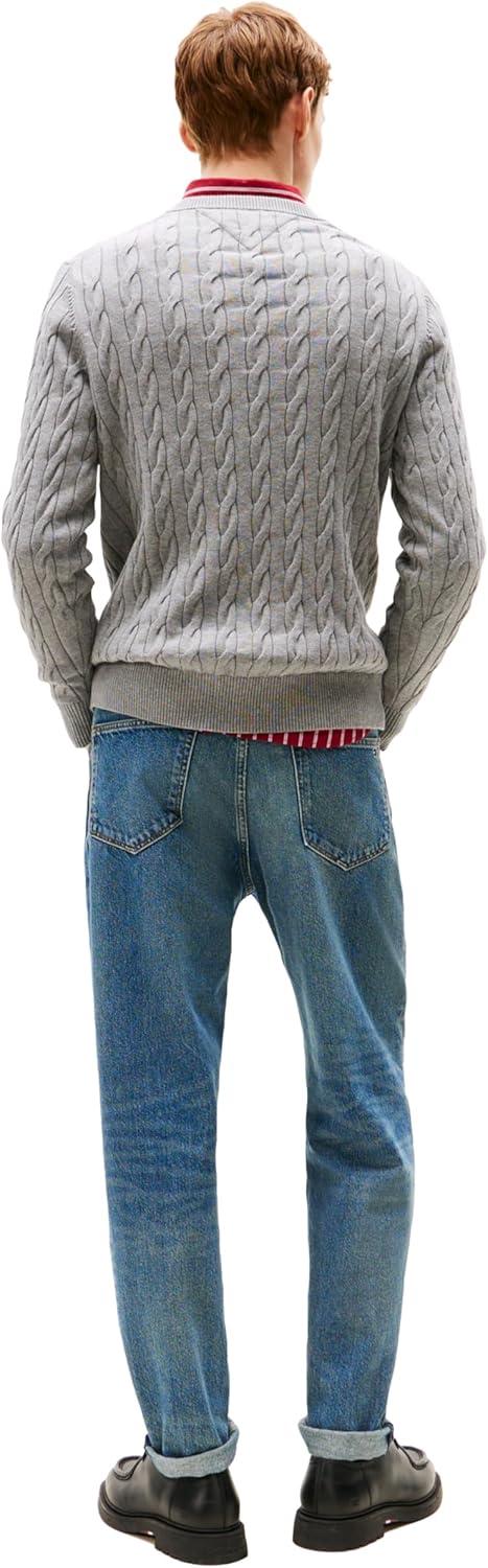 imageTommy Hilfiger Mens Cable Knit Crewneck Sweater Lightweight PulloverMedium Grey Heather