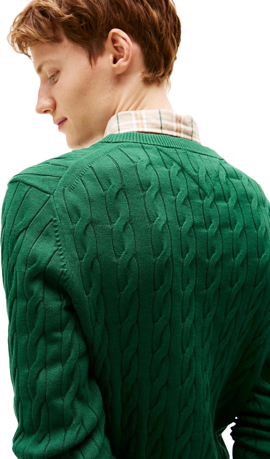 imageTommy Hilfiger Mens Cable Knit Crewneck Sweater Lightweight PulloverOrnamental Green