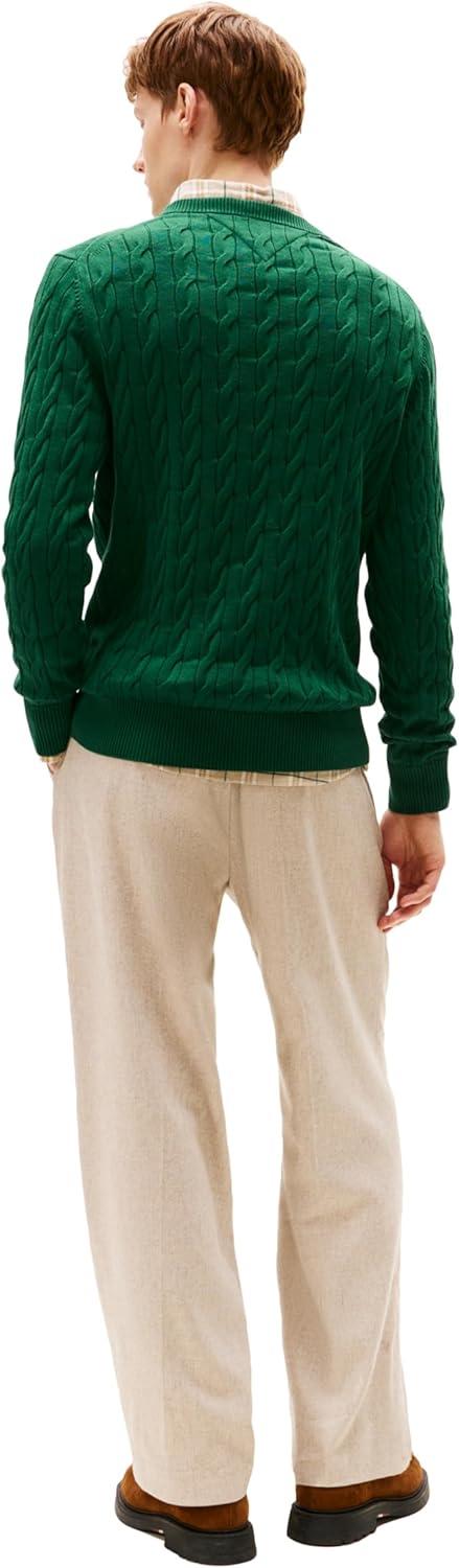 imageTommy Hilfiger Mens Cable Knit Crewneck Sweater Lightweight PulloverOrnamental Green