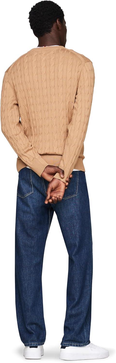 imageTommy Hilfiger Mens Cable Knit Crewneck Sweater Lightweight PulloverSafari Canvas