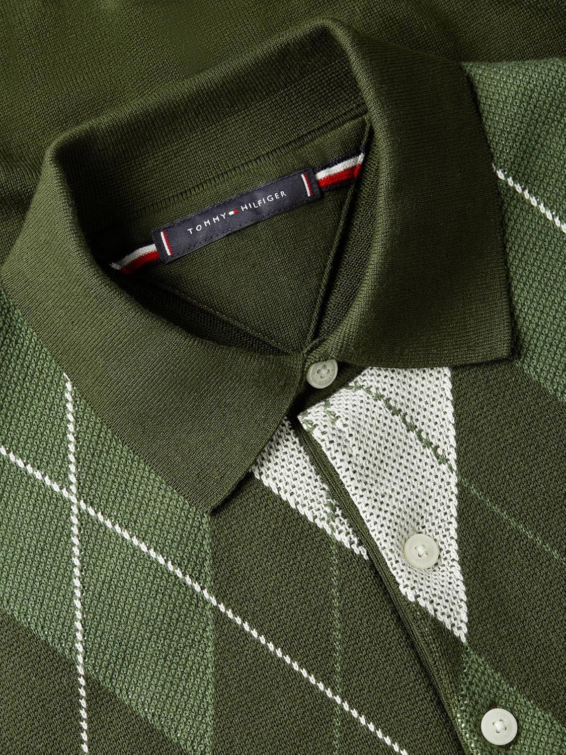 imageTommy Hilfiger Mens Cotton Argyle Long Sleeve Pullover Sweater PoloArctic Spruce