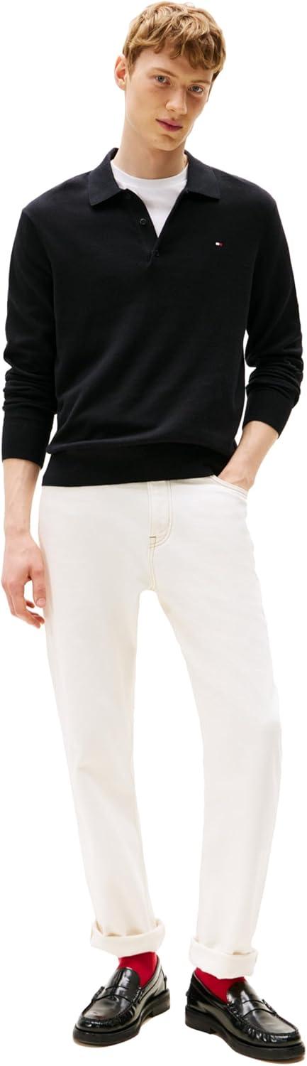 imageTommy Hilfiger Mens Cotton Cashmere Long Sleeve Pullover Sweater PoloBlack