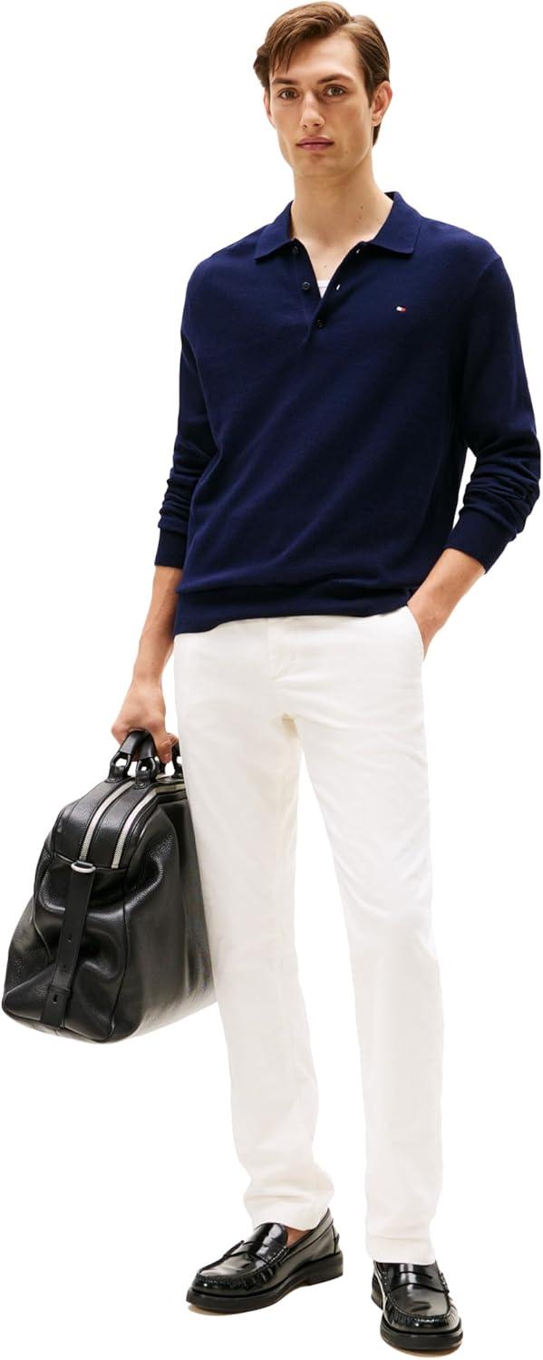 imageTommy Hilfiger Mens Cotton Cashmere Long Sleeve Pullover Sweater PoloDesert Sky