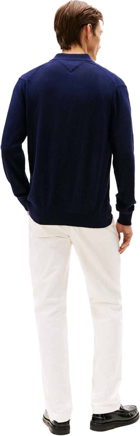 imageTommy Hilfiger Mens Cotton Cashmere Long Sleeve Pullover Sweater PoloDesert Sky