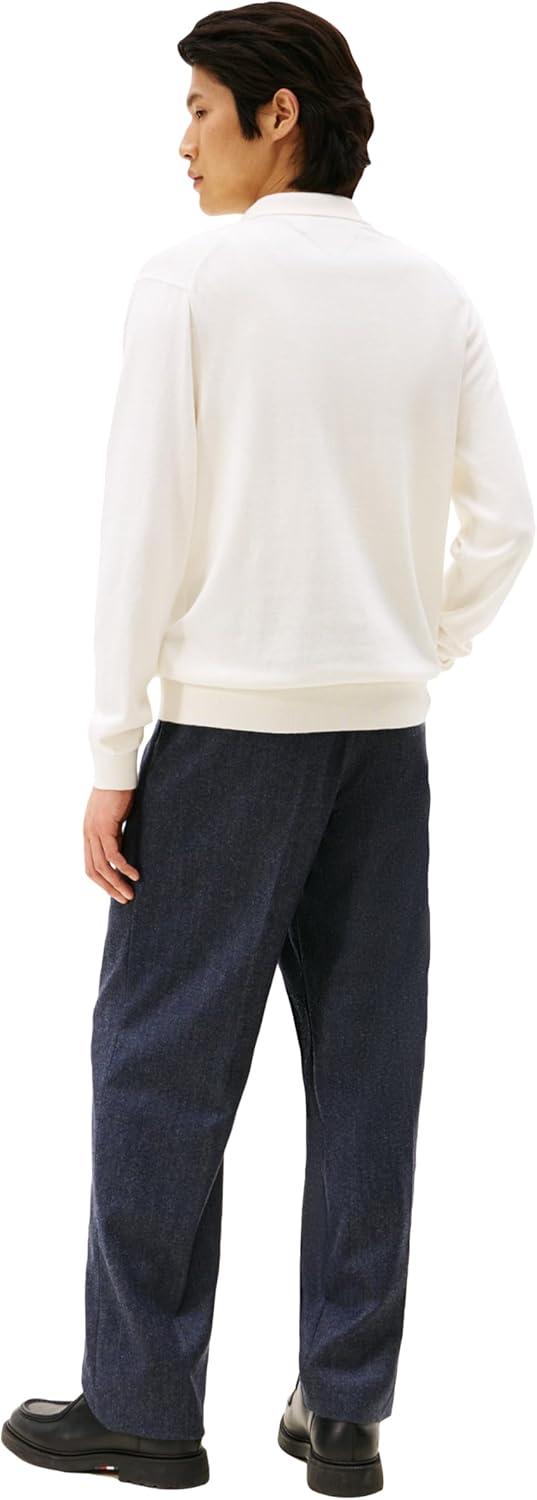 imageTommy Hilfiger Mens Cotton Cashmere Long Sleeve Pullover Sweater PoloIvory Petal