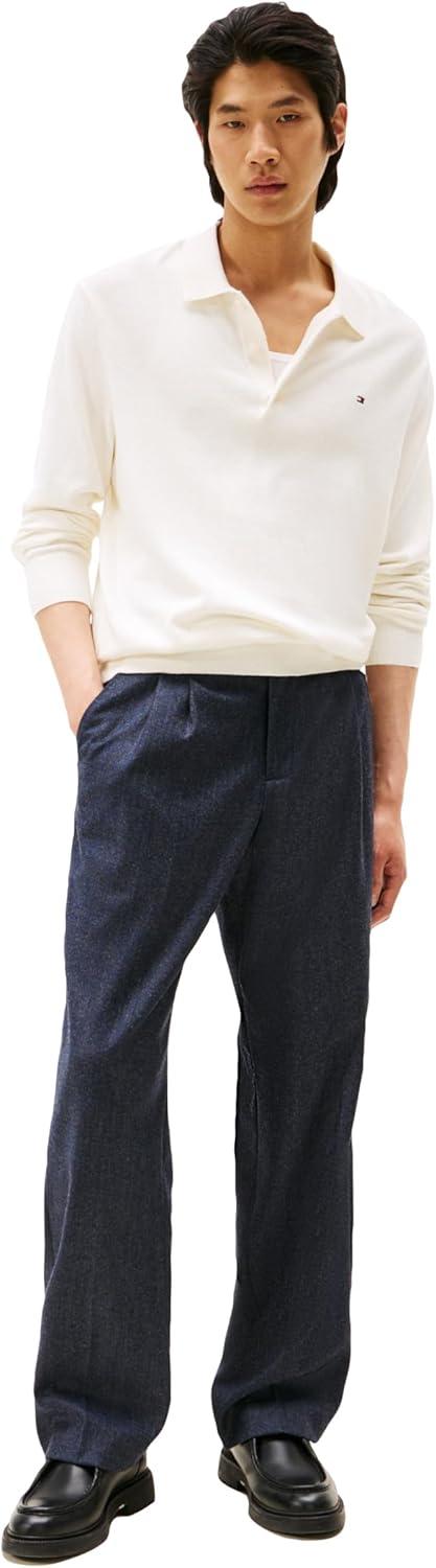 imageTommy Hilfiger Mens Cotton Cashmere Long Sleeve Pullover Sweater PoloIvory Petal