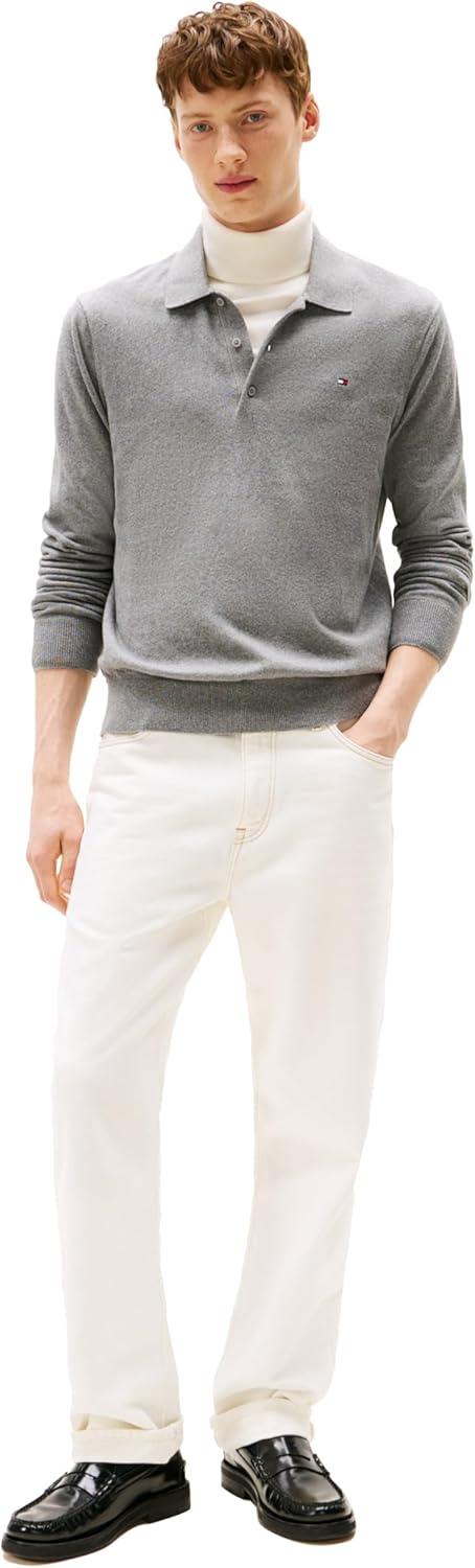 imageTommy Hilfiger Mens Cotton Cashmere Long Sleeve Pullover Sweater PoloMedium Grey Heather