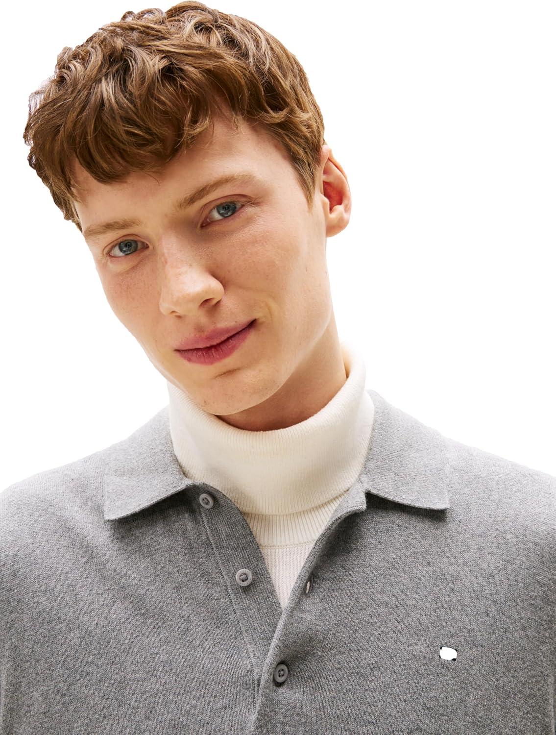 imageTommy Hilfiger Mens Cotton Cashmere Long Sleeve Pullover Sweater PoloMedium Grey Heather