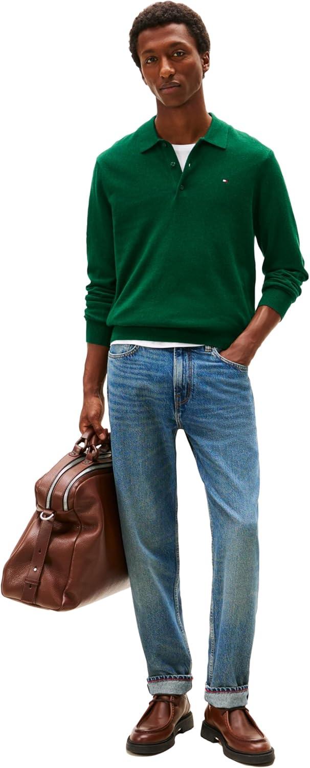 imageTommy Hilfiger Mens Cotton Cashmere Long Sleeve Pullover Sweater PoloOrnamental Green Heather
