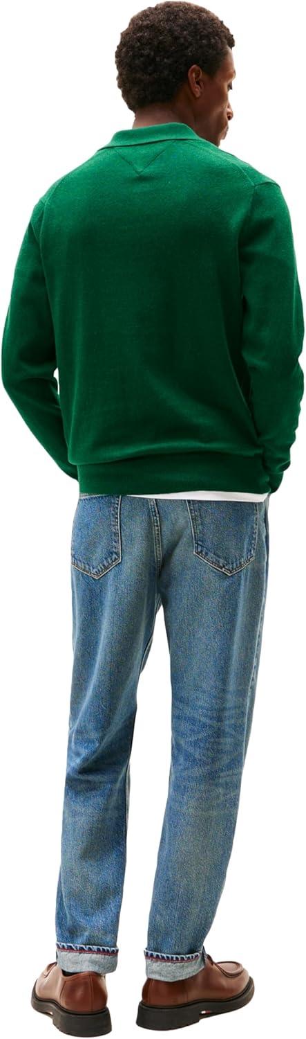 imageTommy Hilfiger Mens Cotton Cashmere Long Sleeve Pullover Sweater PoloOrnamental Green Heather