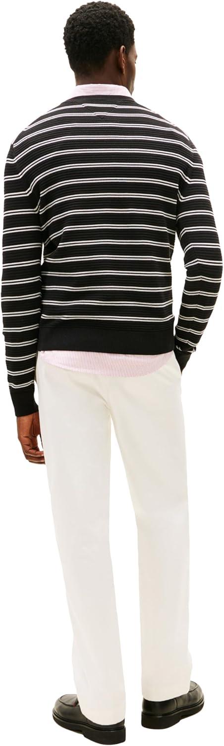 imageTommy Hilfiger Mens Cotton Knit Lightweight Crewneck Sweater PulloverBlackIvory Petal