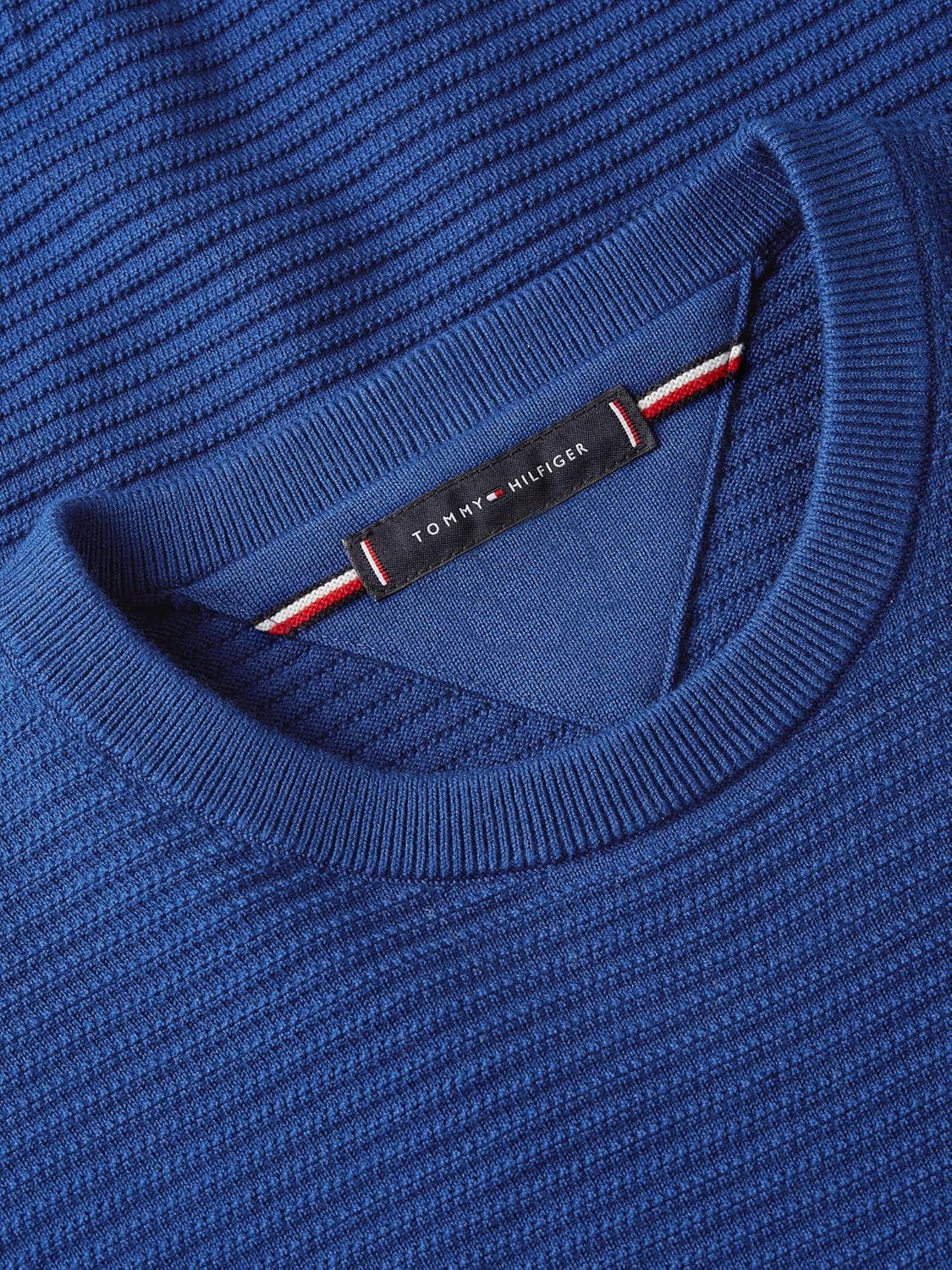 imageTommy Hilfiger Mens Cotton Knit Lightweight Crewneck Sweater PulloverBold Blue