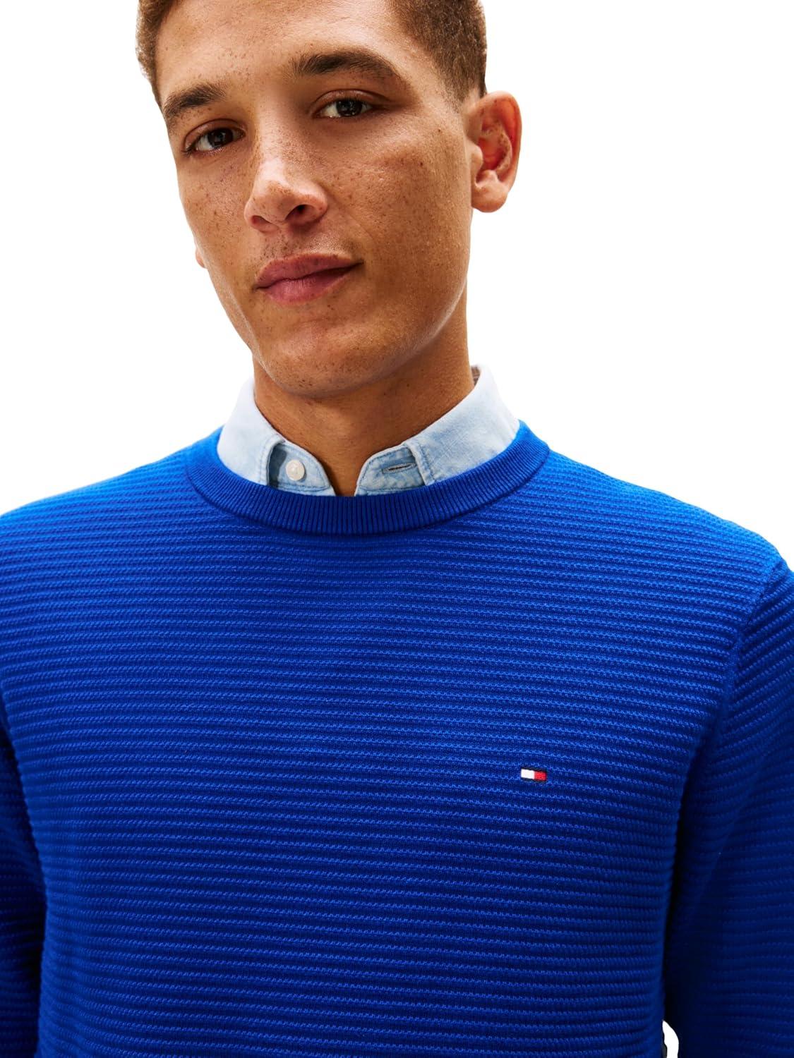 imageTommy Hilfiger Mens Cotton Knit Lightweight Crewneck Sweater PulloverBold Blue